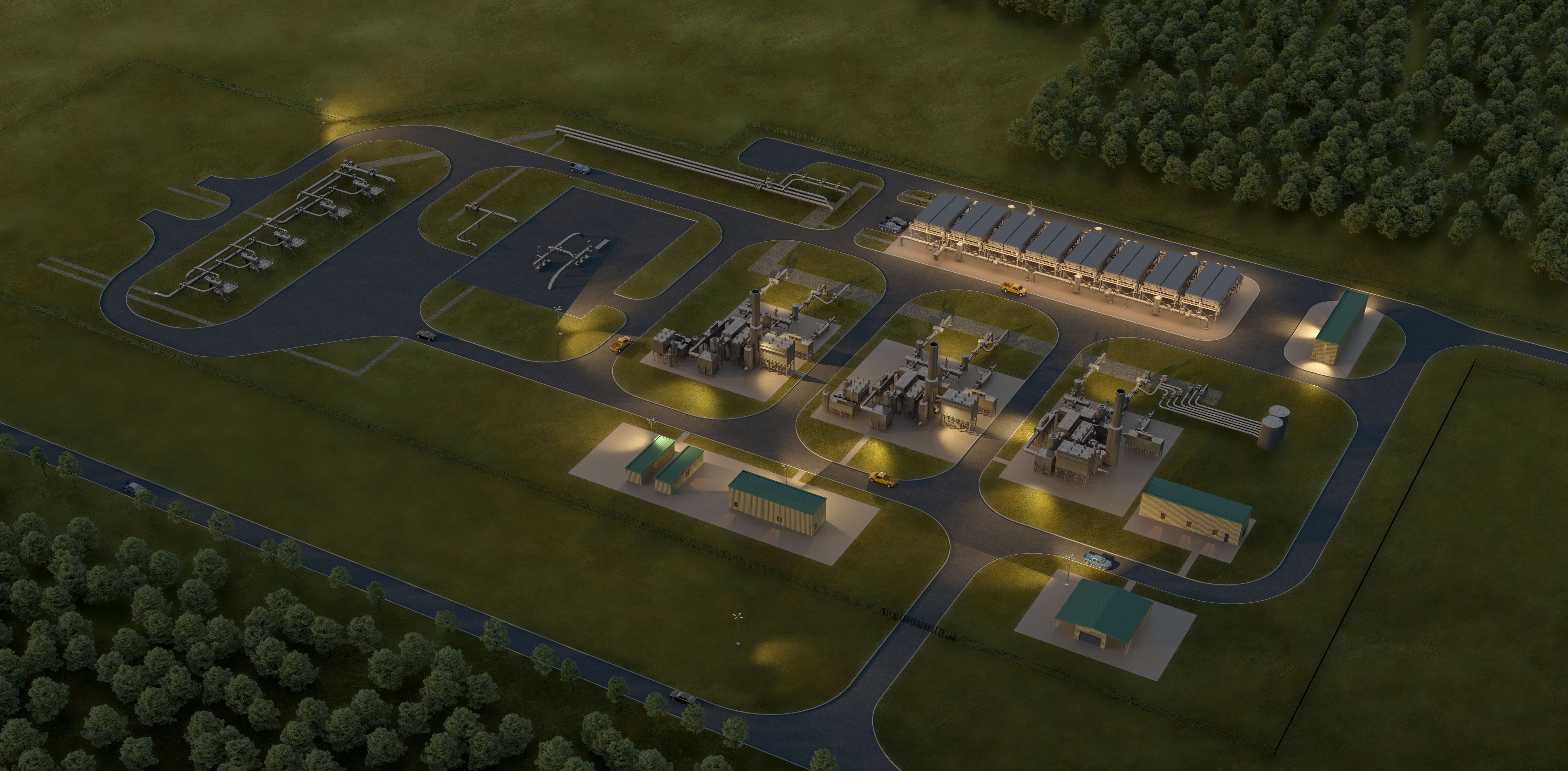 LNG Compressor Station-2-2-Exterior-Aerial-Nighttime